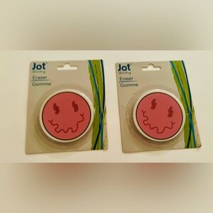 New 2 Smiley Face Erasers Pink 2 11.16” Round Jot Erasers Eraser